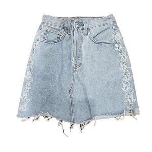 Levi's Premium Jean Mini Skirt Deconstructed Embroidered Light Wash Women's 24